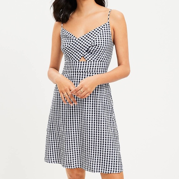 LOFT Dresses & Skirts - Loft Gingham Twist Cutout Cami Dress